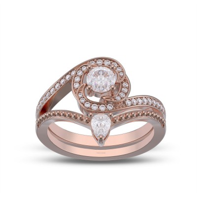 Rose Gold Round Cut White Sapphire 925 Sterling Silver Curved Bridal Sets