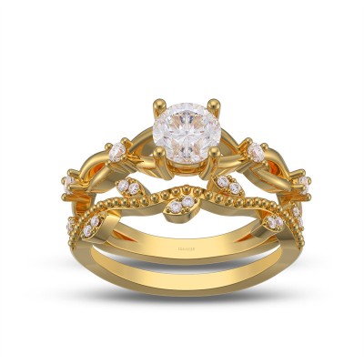 Yellow Gold Round Cut White Sapphire 925 Sterling Silver Twisted Bridal Sets