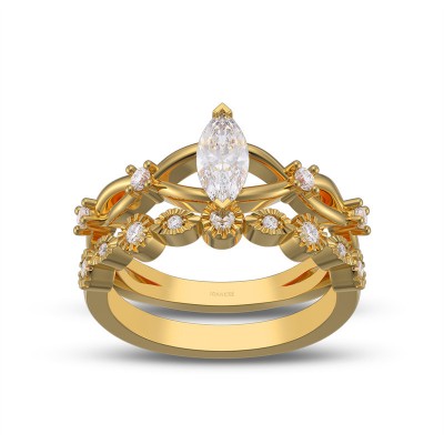 Yellow Gold Marquise Cut White Sapphire 925 Sterling Silver Twisted Bridal Sets