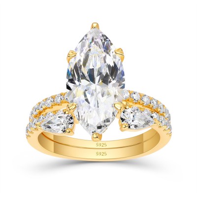 Yellow Gold Marquise Cut White Sapphire 925 Sterling Silver Insert Bridal Sets