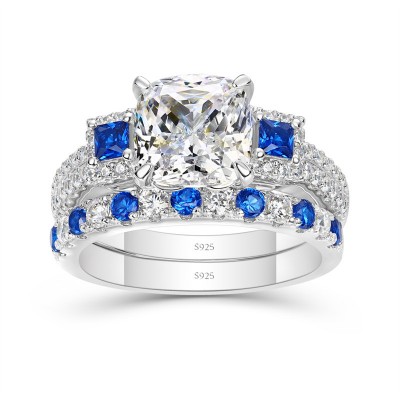 Cushion Cut White Sapphire 925 Sterling Silver 3-Stone Bridal Sets