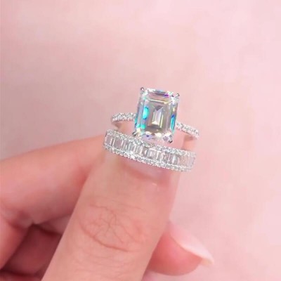 Emerald Cut White Sapphire 925 Sterling Silver Classic Bridal Sets