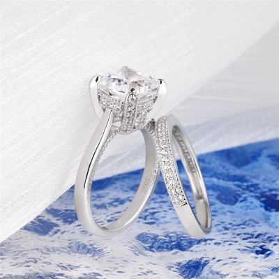 Classic Cushion Cut White Sapphire 925 Sterling Silver Bridal Sets