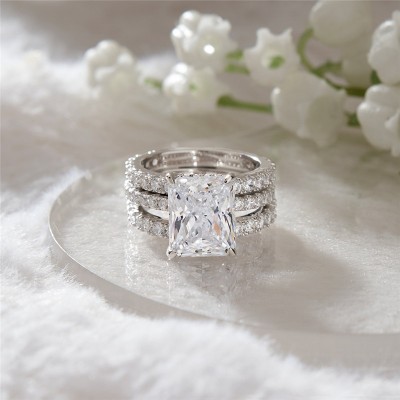 Radiant Cut White Sapphire 925 Sterling Silver 3-Piece Bridal Sets