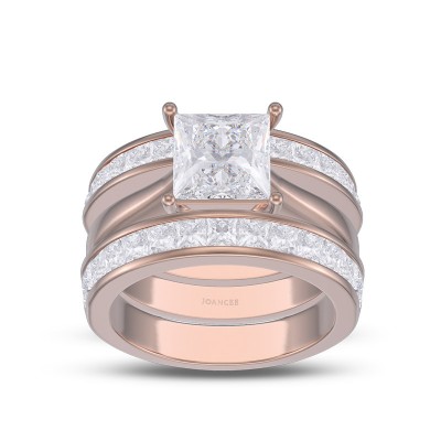 Rose Gold Princess Cut White Sapphire 925 Sterling Silver 3-Piece Bridal Sets