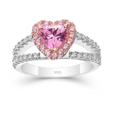 Heart Cut Pink Sapphire 925 Sterling Silver Halo Engagement Ring