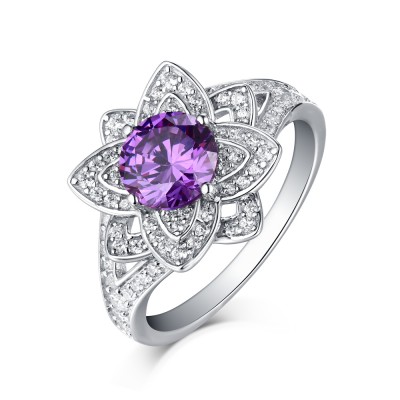 Round Cut 925 Sterling Silver Amethyst Art Deco Engagement Rings