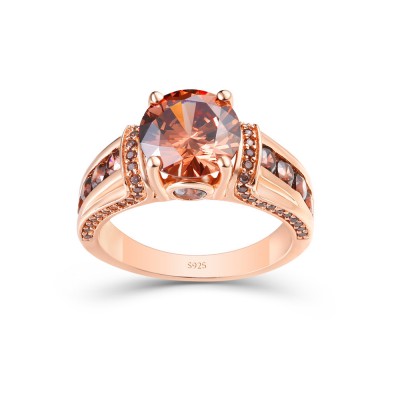 Rose Gold Round Cut Chocolate 925 Sterling Silver Engagement Ring