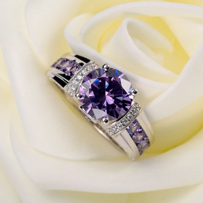 Round Cut Amethyst 925 Sterling Silver Engagement Ring