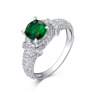 Round Cut S925 Silver Emerald Sapphire Art Deco Engagement Rings