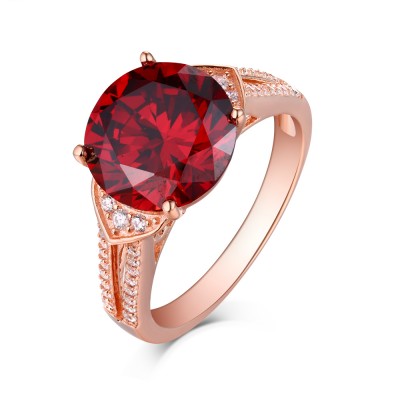 Round Cut Ruby Rose Gold 925 Sterling Silver Engagement Rings