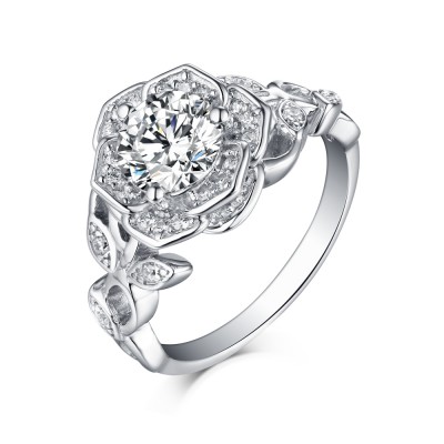 Round Cut S925 Silver White Sapphire Art Deco Engagement Rings