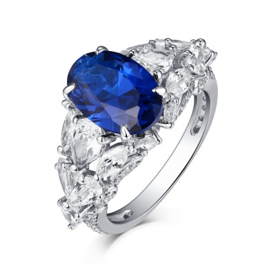 Oval Cut S925 Silver Blue Sapphire Art Deco Engagement Rings