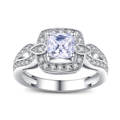 Princess Cut Gemstone Sterling Silver Engagement Rings