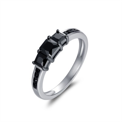 1CT Princess Cut Black Gemstone Sterling Silver Engagement Ring