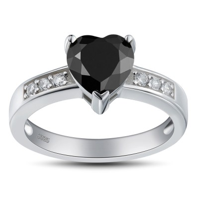 Heart Cut Black 925 Sterling Silver Promise Rings For Her