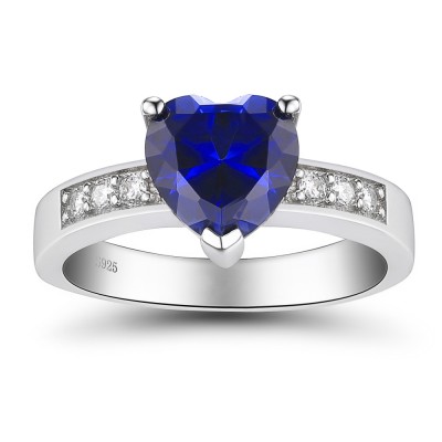 Heart Cut Sapphire 925 Sterling Silver Promise Rings For Her