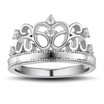 Crown Round Cut Gemstone 925 Sterling Silver Promise Rings For Her
