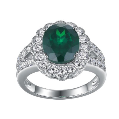 Oval Cut Emerald White Sapphire 925 Sterling Silver Women's Engagement Ring