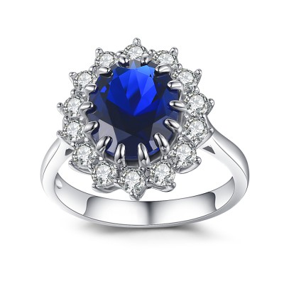 Oval Cut Sapphire 925 Sterling Silver Engagement Ring