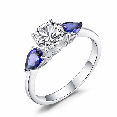 Round Cut Gemstone 925 Sterling Silver Engagement Ring