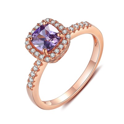 Rose Gold 925 Sterling Silver Asscher Cut Amethyst Engagement Ring