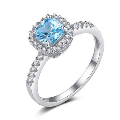 Asscher Cut Aquamarine 925 Sterling Silver Engagement Ring