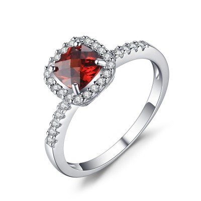 Cushion Cut Ruby 925 Sterling Silver Engagement Ring