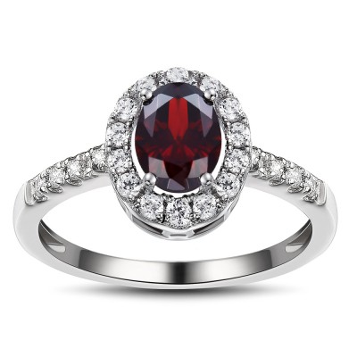 Oval Cut Garnet 925 Sterling Silver Birthstone Ring