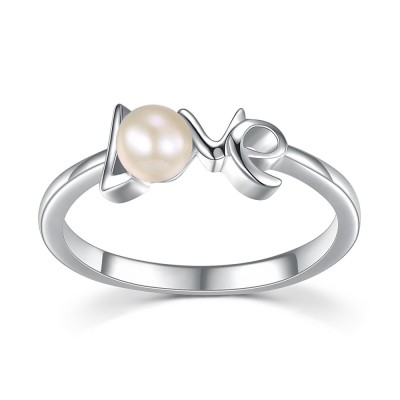 Round Pearl Love Sterling Silver Engagement Rings