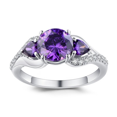 Round Cut Amethyst 925 Sterling Silver Promise Rings For Her