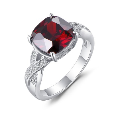 Cushion Cut Ruby 925 Sterling Silver Birthstone Rings