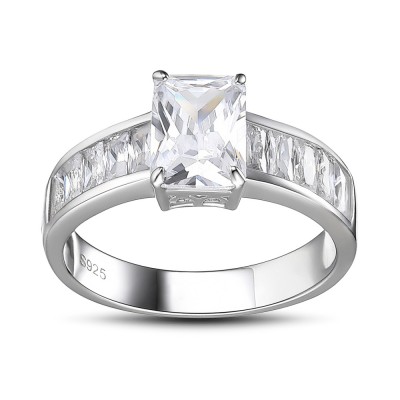 Emerald Cut White Sapphire 925 Sterling Silver Engagement Ring