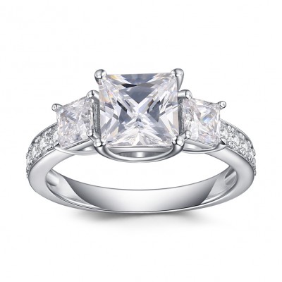 Princess Cut White Sapphire 925 Sterling Silver Engagement Ring