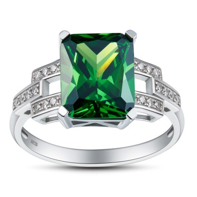 Emerald Cut Emerald Gemstone 925 Sterling Silver Engagement Ring