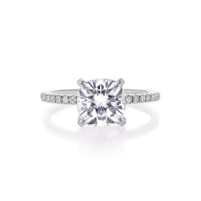 Cushion Cut White Sapphire Sterling Silver Solitaire Engagement Ring