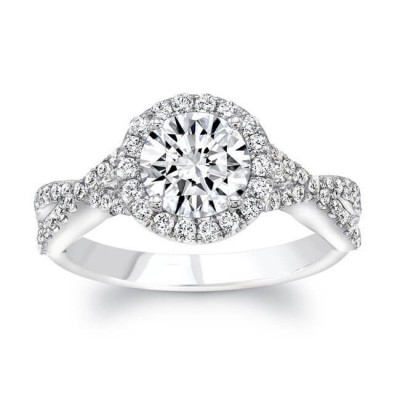 Twisted Round Cut White Sapphire 925 Sterling Silver Halo Engagement Ring