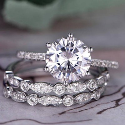 Round Cut White Sapphire 925 Sterling Silver Bridal Sets