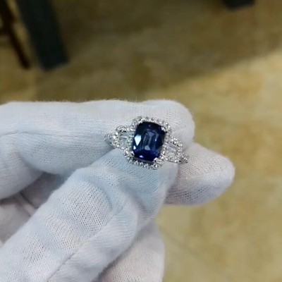 Radiant Cut Blue Sapphire Sterling Silver Three-Stone Engagement Ring