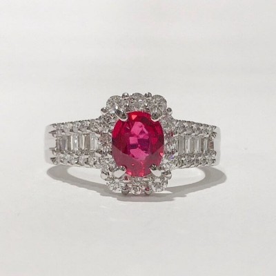 Oval Cut Ruby 925 Sterling Silver Halo Engagement Ring
