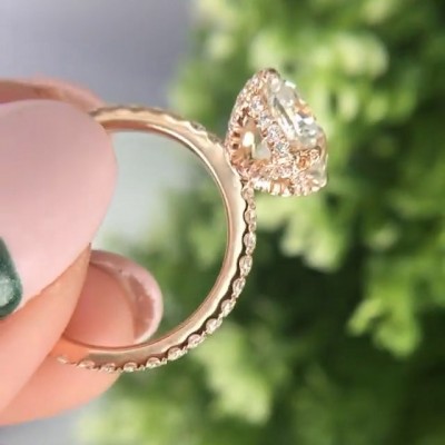 Rose Gold Solitaire Cushion Cut White Sapphire 925 Sterling Silver Engagement Ring