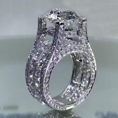 Round Cut White Sapphire 925 Sterling Silver Art Deco Engagement Rings