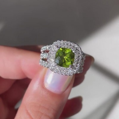 Cushion Cut Peridot 925 Sterling Silver Engagement Ring