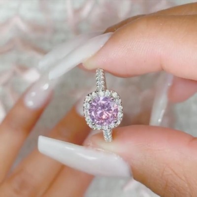 Round Cut Pink Sapphire 925 Sterling Silver Engagement Ring
