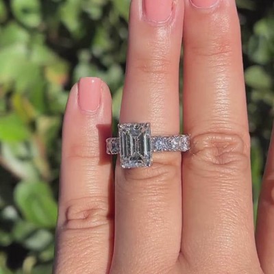 Emerald Cut White Sapphire 925 Sterling Silver Engagement Ring