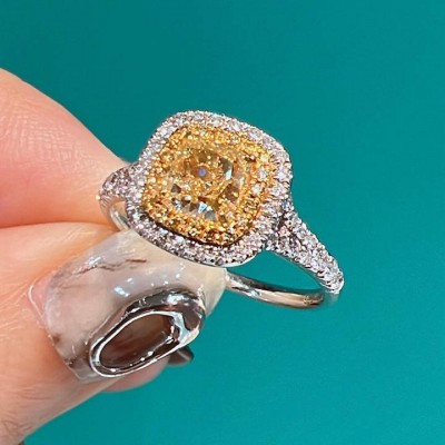 Cushion Cut Yellow Topaz 925 Sterling Silver Double Halo Engagement Ring