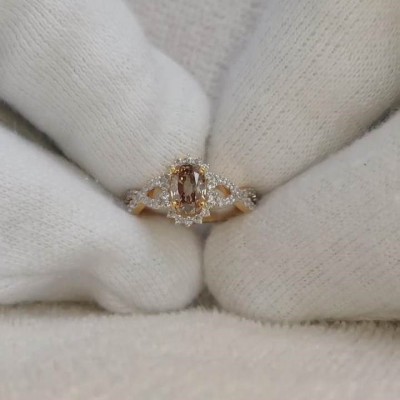 Yellow Gold Oval Cut Champagne 925 Sterling Silver Twisted Engagement Ring