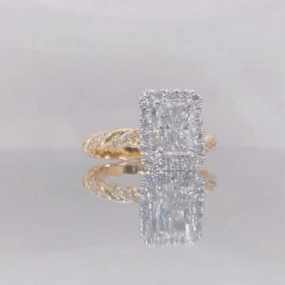 Yellow Gold Radiant Cut White Sapphire 925 Sterling Silver Twisted Engagement Ring