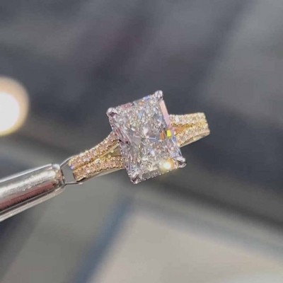 Yellow Gold Radiant Cut White Sapphire 925 Sterling Silver Engagement Ring