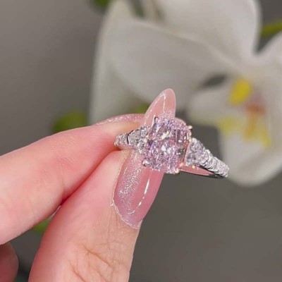 Cushion Cut Pink Sapphire 925 Sterling Silver Engagement Ring